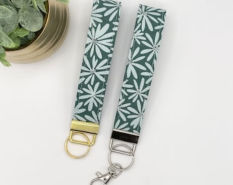 Daisy Print Keychain Wristlet, Cotton Key Fob Strap