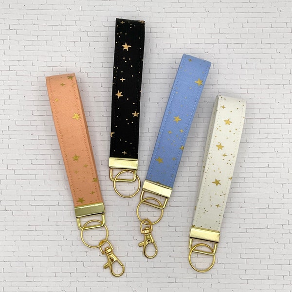 Metallic Star Keychain Wristlet | Wristlet Strap | Wrist Lanyard | New Car | Gift for Her | Gold Metallic Fabric | Teacher Gift