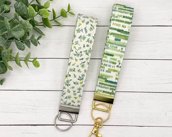 Floral Cotton Fabric Keychain Wristlet | Key Fob Lanyard