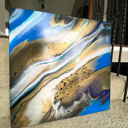 Original Acrylic Fluid Pour on 24x24 inch stretched canvas **Free shops shipping**