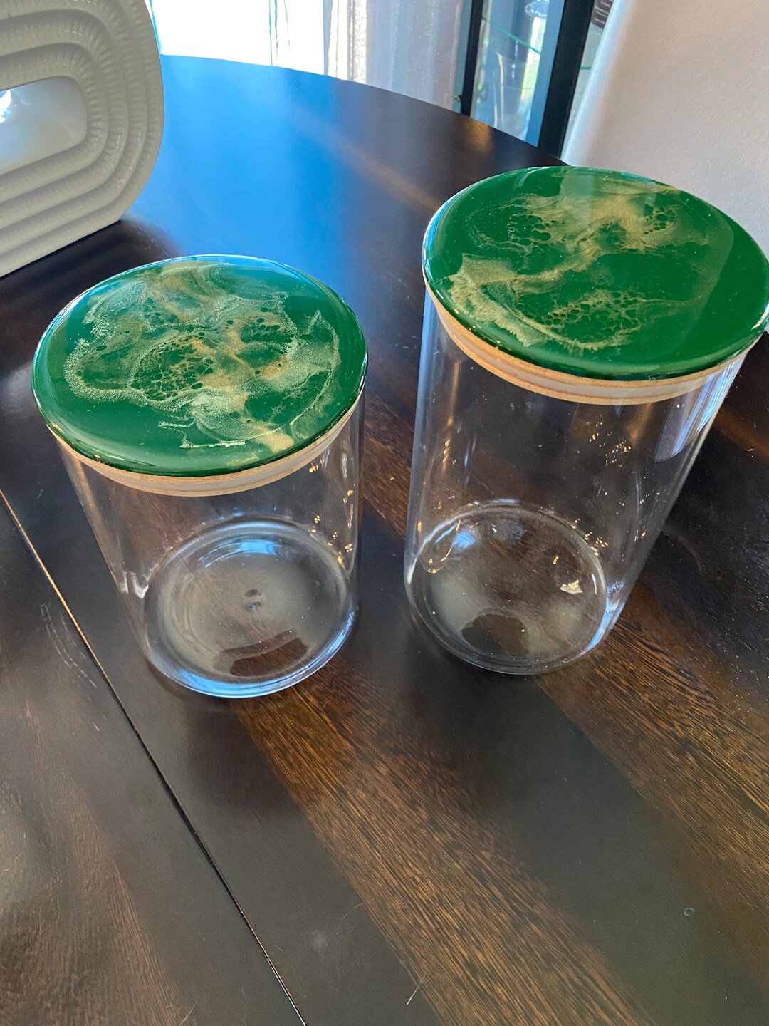 Decorative Glass Jars Vases Set of 2 W/resin Lids Etsy