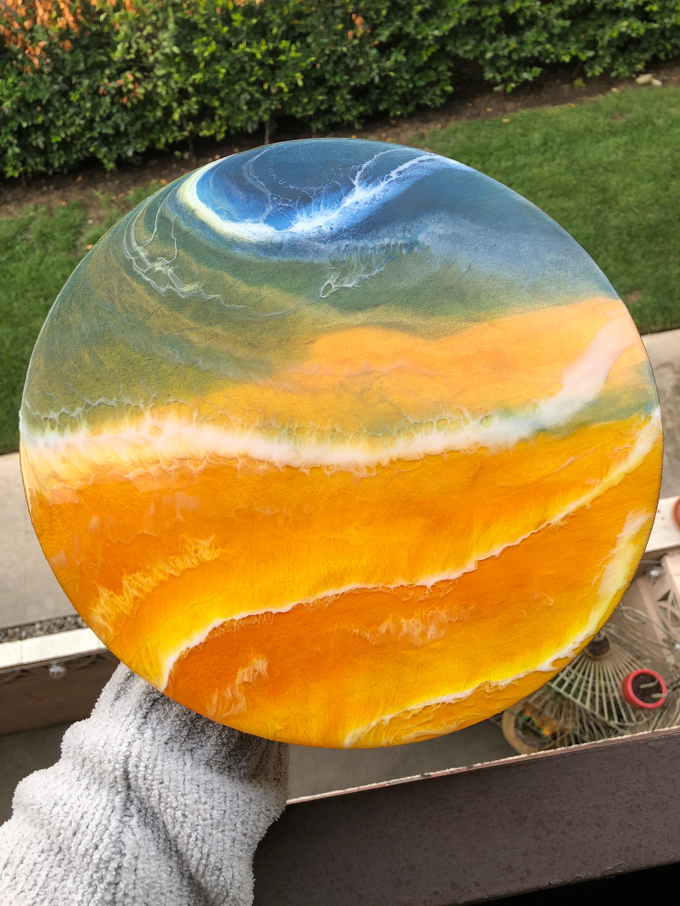 Blue/Orange Abstract Resin Art on Wooden Panel Etsy