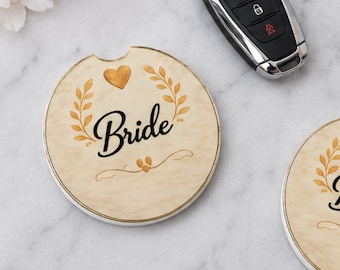 Bride Ceramic Car Coasters Set of 2, Wedding Car Accessories, Bridal Gift, Bride to Be Gift, Cork Backed Cup Holder Coasters