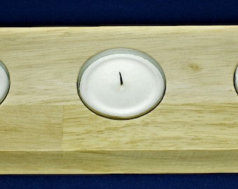 Candle holder for three tea lights, rubber wood, wood, decoration, candles, decoration
