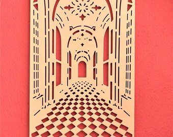 3D picture from plywood the corridor in the castle wooden picture wall decor panels relief gift decoration