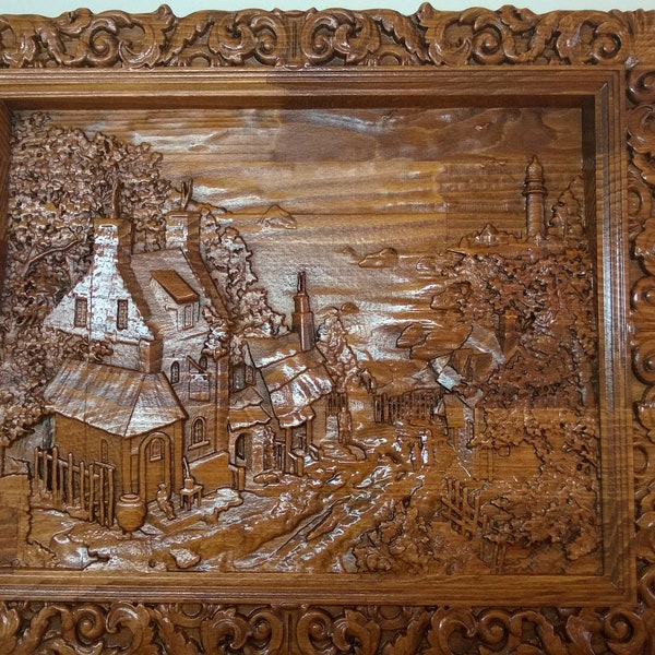 3D-Bild aus Holz "Stadt am Meer" 3D Relief