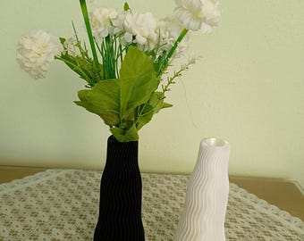 Modern 3D vase with wave pattern – Black or White – 20/24/30 cm – Waterproof – Minimalist home decor