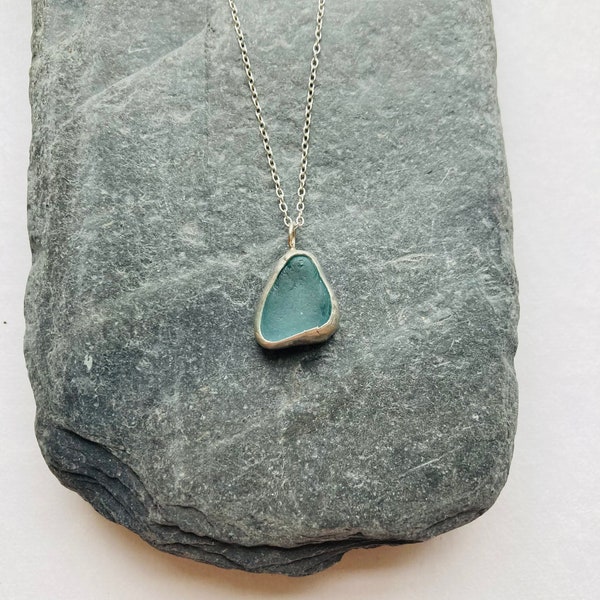 Teal sea glass necklace,blue sea glass necklace, rare sea glass, sea glass jewellery, sea glass pendant, sea glass necklace