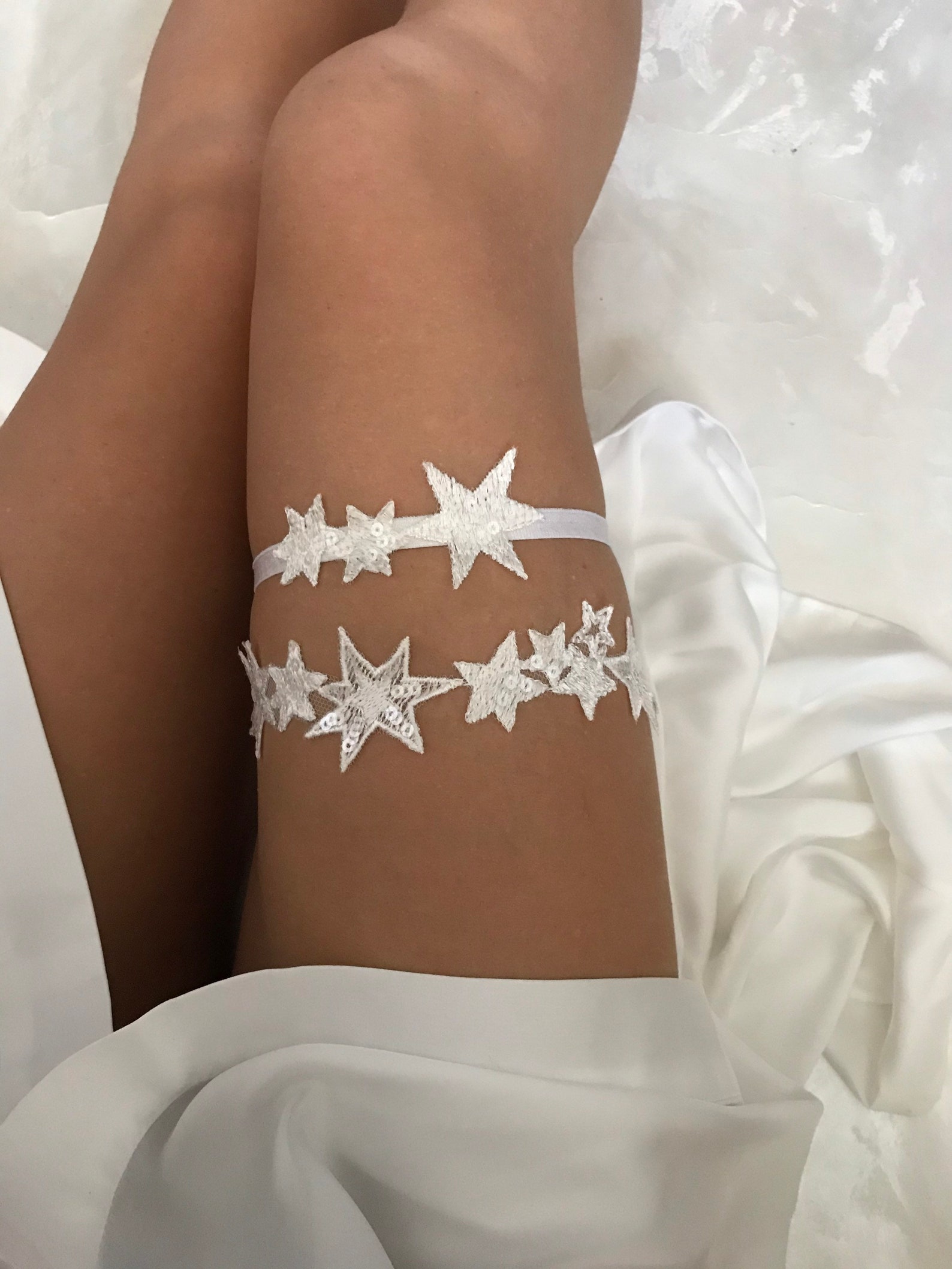 Star Garter Set / Wedding Garter Belt / White Garter for Beach Etsy