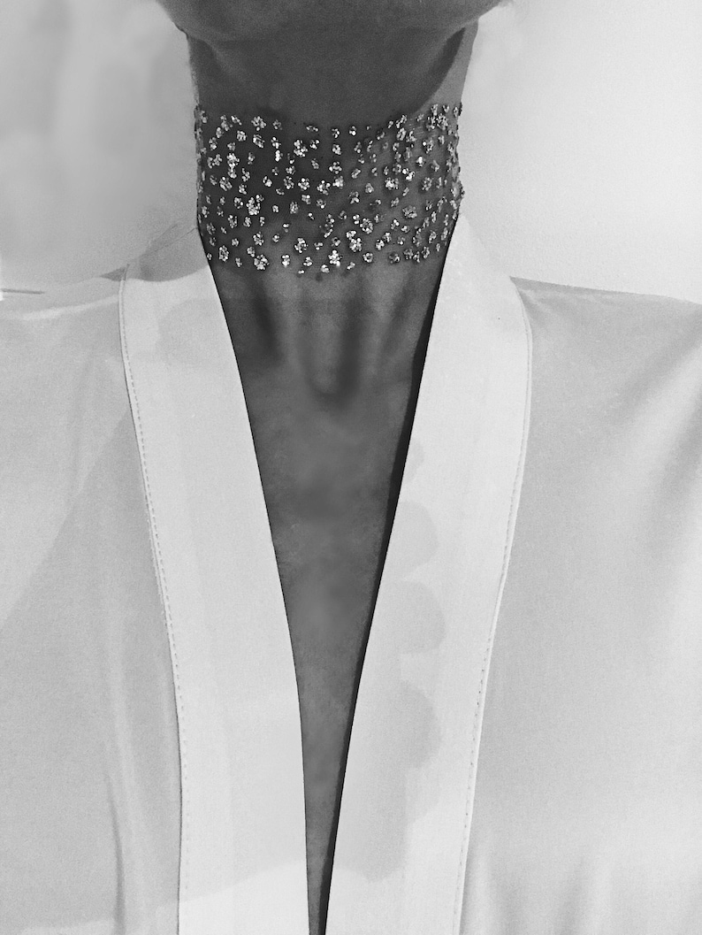 Crystal evening choker Wide glitter choker Glitter gold choker Silver lace chokers