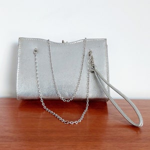 Beautifully Shaped Rectangular Silver Glitter Vintage Bag. British Design Classic. Versatile Handles. Wedding Guest.Gift For Her.