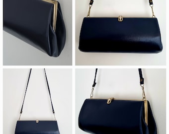 Little Navy Vintage Structured. Crossbody/ Shoulder Bag. Handbag. Faux Leather / vegan material. Made in England.
