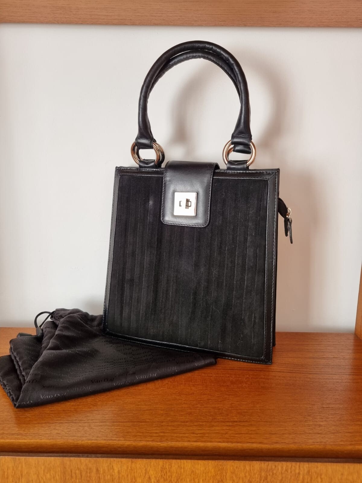 Vintage Van Dal Square Suede Leather Black Zip Top Handle Handbag With Dust Bag. Etsy