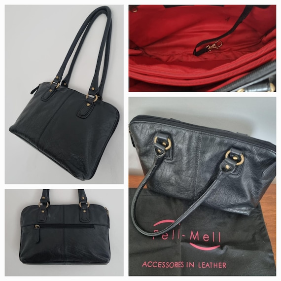 Black Leather Pell Mell Genuine Leather Shoulder Handbag Vintage