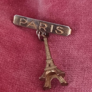 Vintage Brooch Gold Tone Paris Eiffel Tower 50s Souvenir