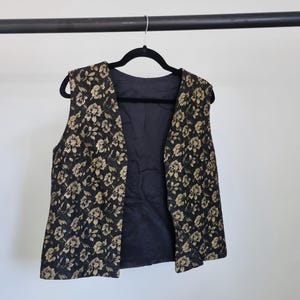 Vintage Black Waistcoat Large with Gold Floral Pattern
