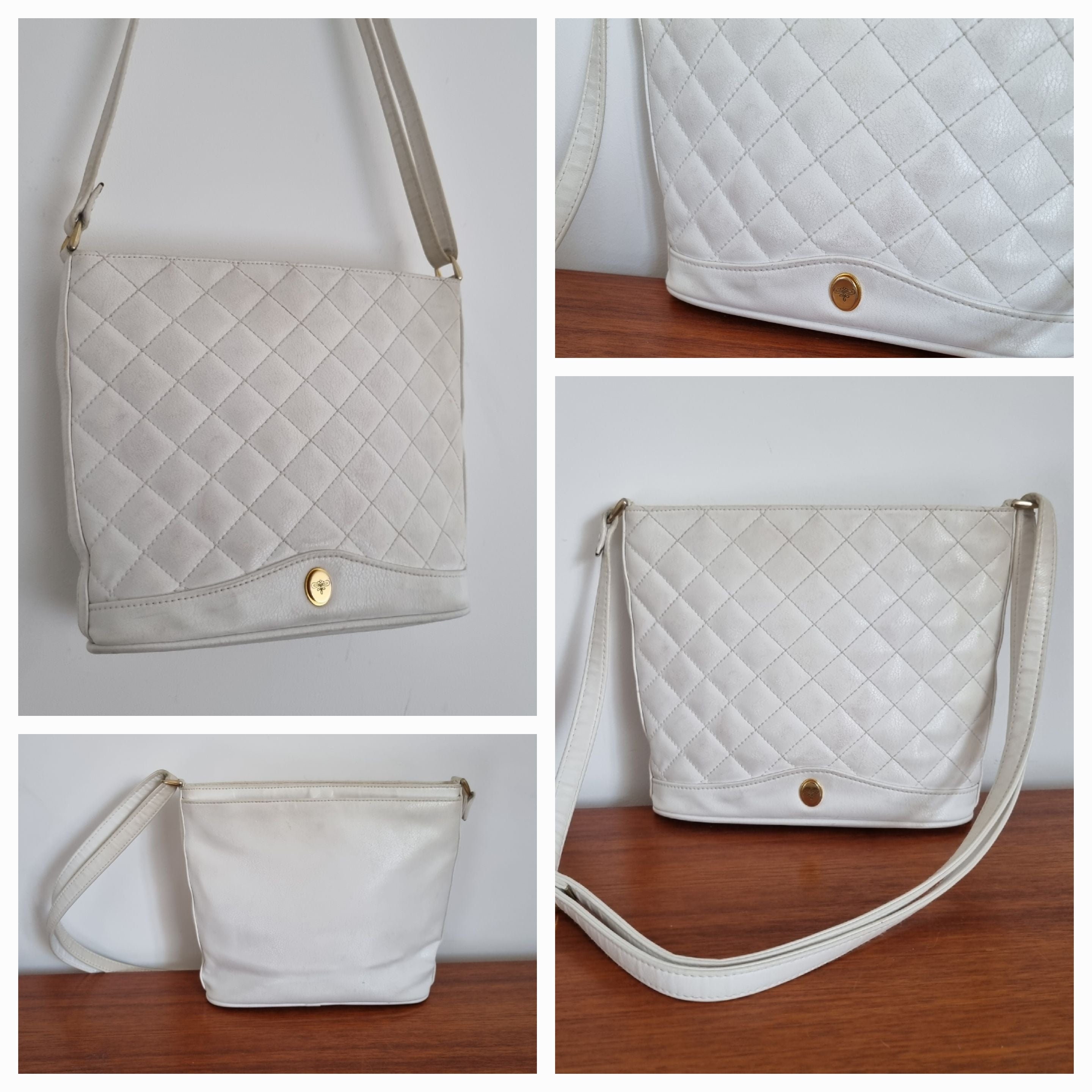 Vintage White Quilted Shoulder Handbag 