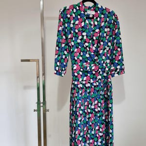 Vintage Berketex Loud Flower Print Pleated Midi Dress Small