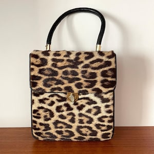 Leopard Print Structured Evening Top Handle Leather Handbag Vintage