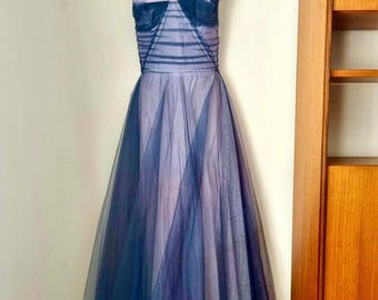 Vintage Handmade 40s Lilac and Blue Tulle Net Halter Neck Dress