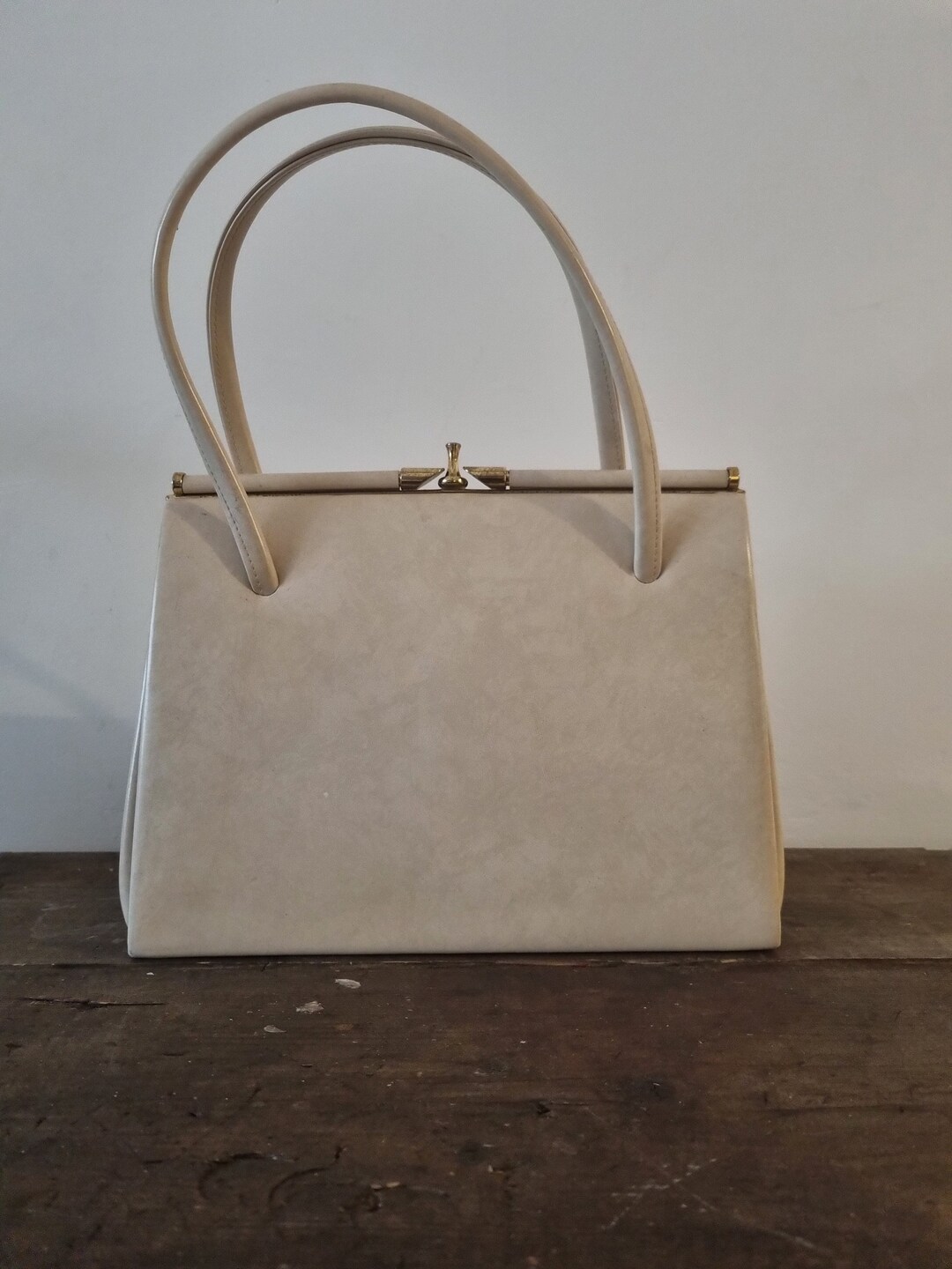 Vintage Cream Top Handle Leather Bag Etsy
