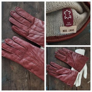 Vintage Brown Leather Gloves with Knitted Wool Lining Size 7