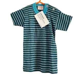 Vintage T Shirt Blue and White Striped Childrens Deadstock