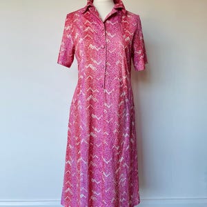 Vintage Pink Abstract Pattern Midi Shirt Dress Made in the UK
