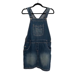 Denim Pinafore Dungaree Dress Yigga Mid Blue for Retro Style