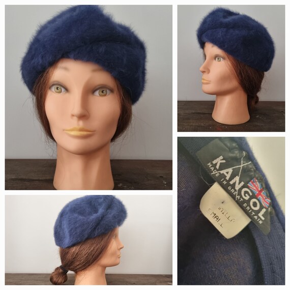 Vintage Kangol Furgora Navy Blue Fur Beret Hat. Made in Great Britain. Etsy