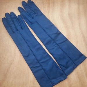 Vintage Gloves Navy Long Blue Polymix Autumn Warms