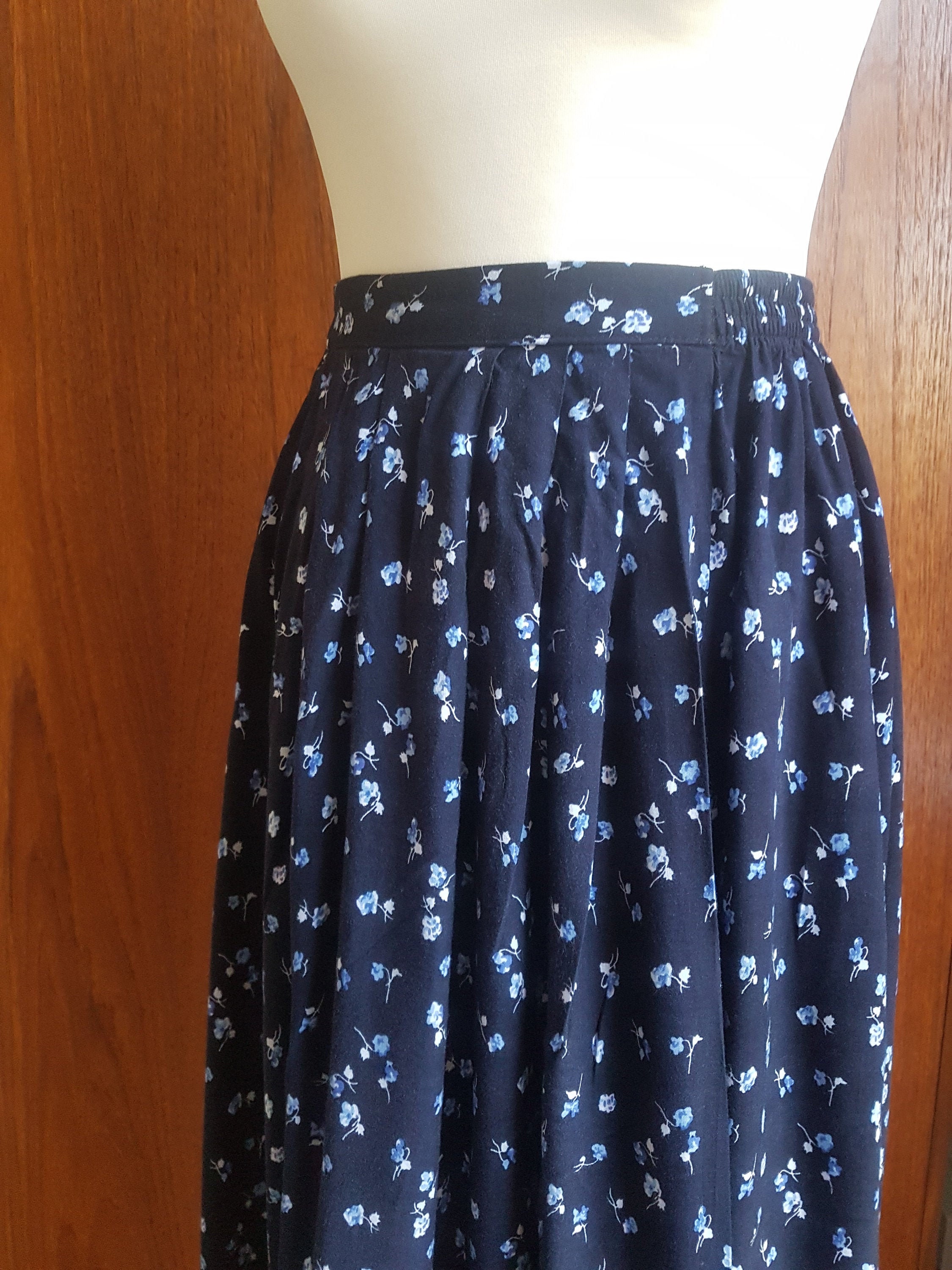 Vintage Navy Blue and White UK 12 Summer Skirt Long | Etsy