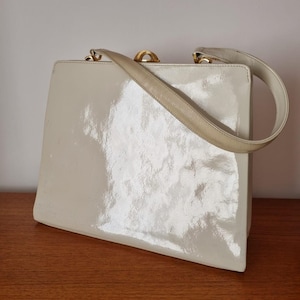 Vintage Cream Waldybag Structured Patent Kelly Handbag