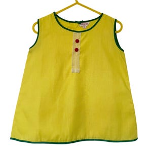 Vintage Children&#39;s Shift Dress Yellow Empire with Green Trim