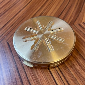 Compact Vintage Gold Tone Metal Powder Compact with Mirror