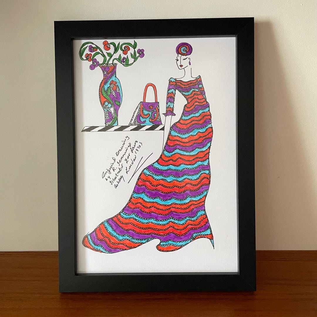 Original Art Laura Ashley Vintage 1970s Art Drawings by Roz Jennings ...