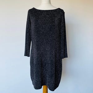 Vintage Black and Silver Sparkly Knitted Long Sleeve Dress
