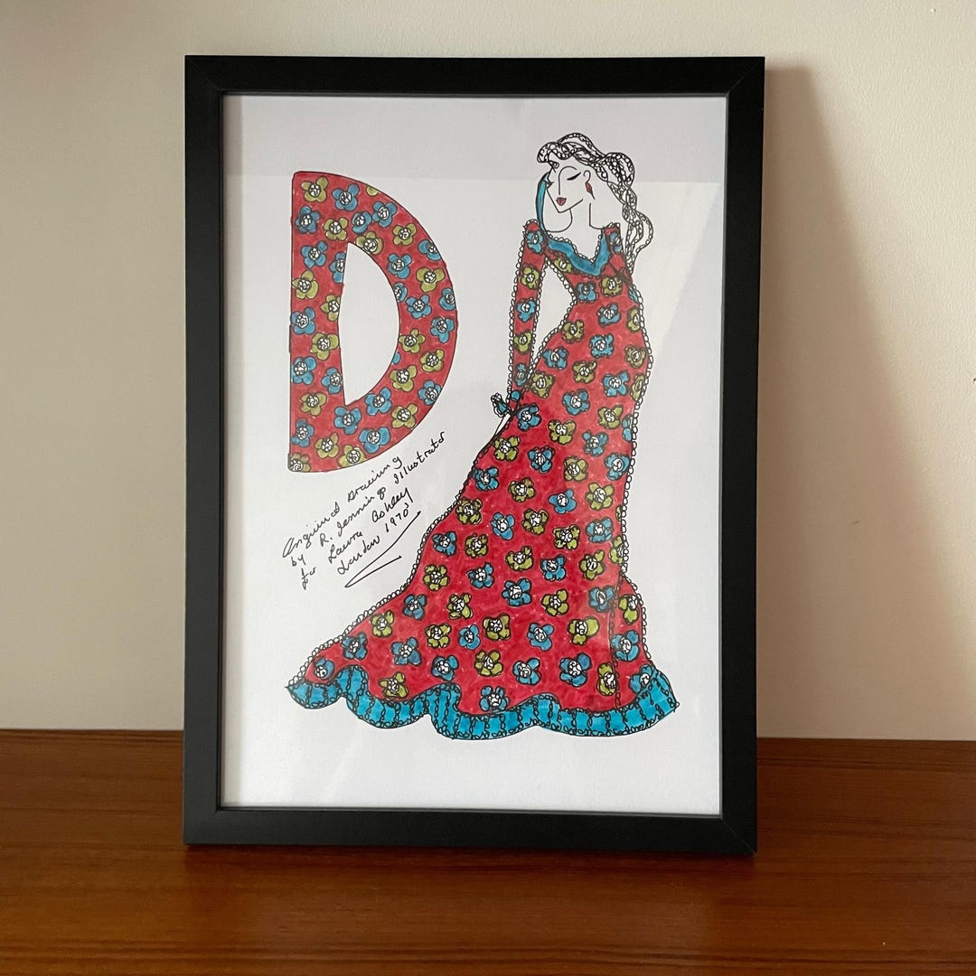 Vintage Original 1970s Laura Ashley Art Drawings by Roz Jennings ...