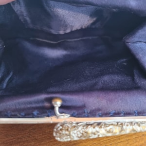 Bolso de noche vintage azul antiguo hecho a mano con cuentas de plata