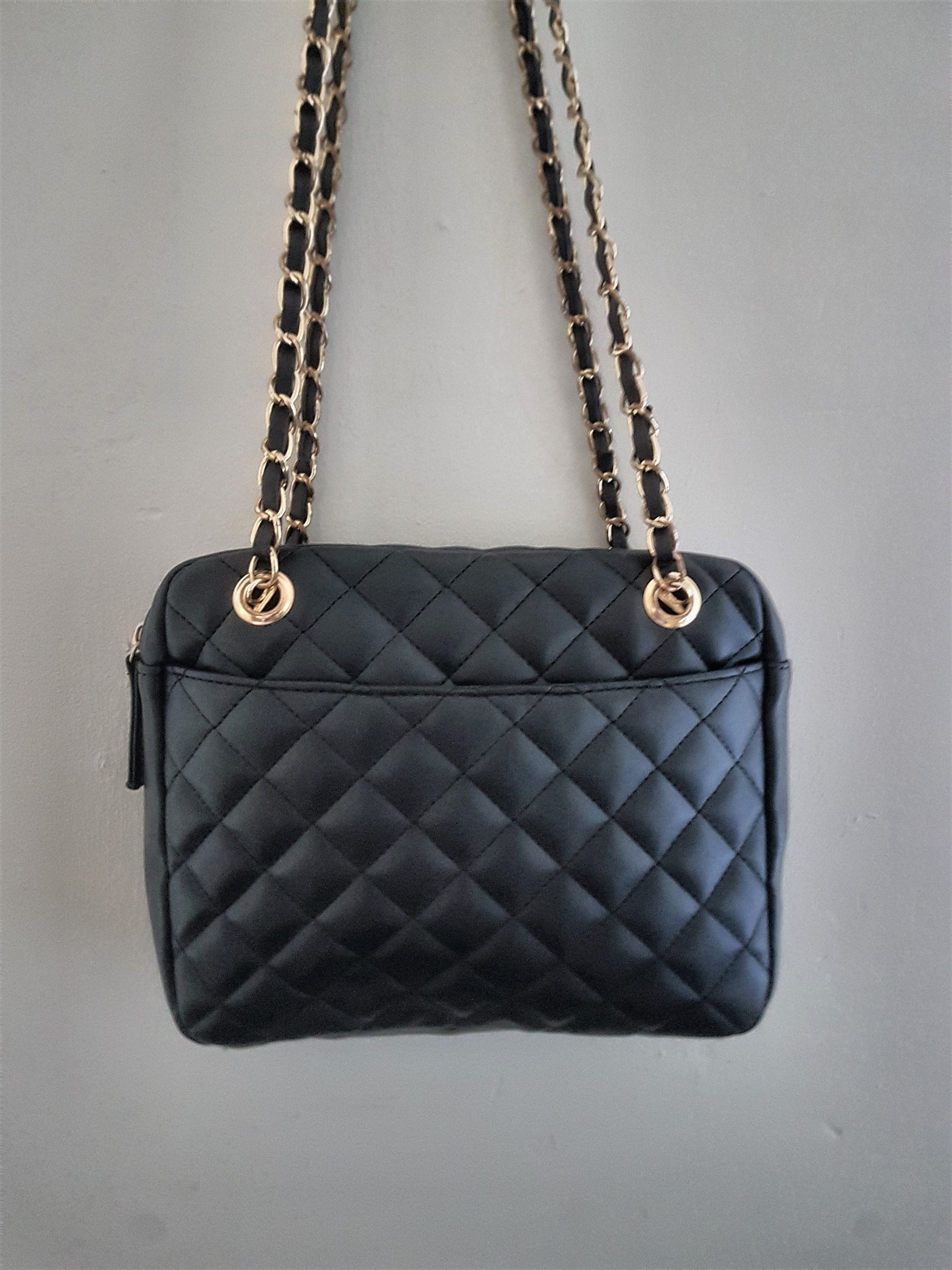 Vintage 90s Quilted Black Chanel-style Shoulder Bag. Vegan. 