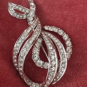 Vintage Brooch Attwood and Sawyer Chrome & Swarovski Crystal. 1960s Ribbon Twist Signed A and S