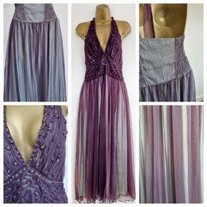 Blank London Vintage Purple Beaded Halterneck Evening Dress UK 10
