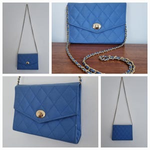 Vintage Blue Chain Quilted Shoulder Handbag in Excellent Condition