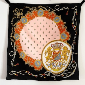 Scarf Vintage Jean de Bahrein Navy Blue Pink Nautical Design