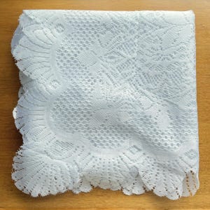 Vintage Net Square Lace Scallop Edge White Tablecloth Fabric