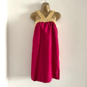 Dress Vintage Hot Pink and Yellow Silk Halterneck Mini Dress