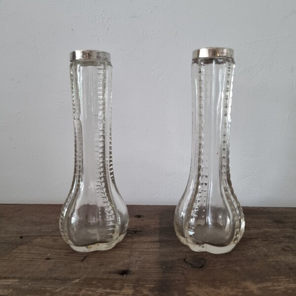 Vasi in vetro vintage argentati con punzone, set da camino