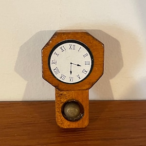 Dolls House Furniture Clock Wall Wood with Vintage Sticker
