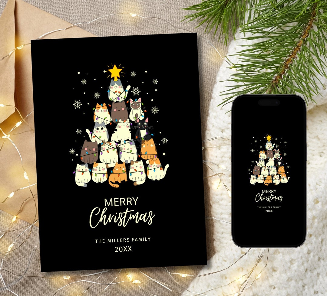 Funny Christmas Card Cat Christmas Cat Cats Christmas Tree Cat - Etsy