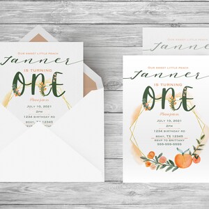 Little girl 1st Birthday Peach Themed Printable Invite
